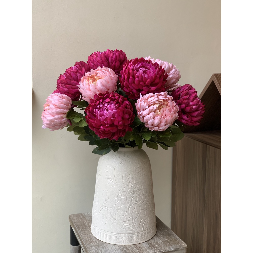 Cành hoa cúc mẫu đơn phú quý cao cấp phù hợp cắm bình gốm trang trí nhà cửa đẹp PKND FLOWERS &amp; DECOR