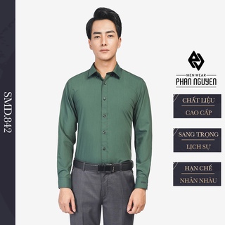 Áo sơ mi nam dài tay công sở màu xanh rêu PHAN NGUYỄN cao cấp kiểu dáng slim fit chuẩn form, thiết kế lịch lãm SMD.842