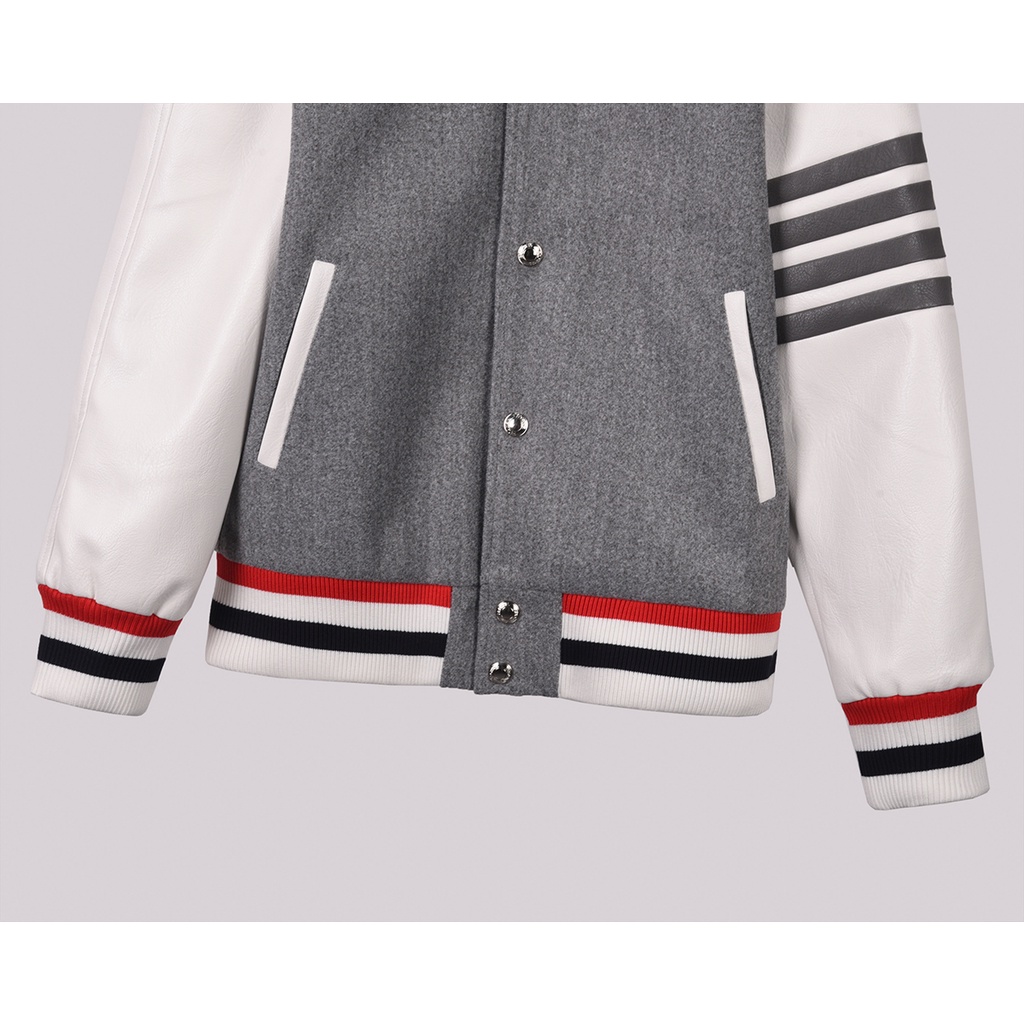 Áo khoác nam nữ Thom Brow.ne Varsity 820 vải Suedu da lộn hàng thiết kế tay áo kẻ sọc cực sang trọng