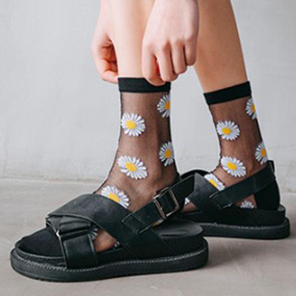 AROMA Vớ Cổ Ngắn Thoáng Khí Họa Tiết Hoa Cúc Trong Suốt Thời Trang Mùa Hè