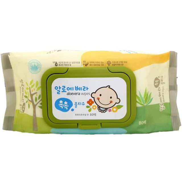 Khăn Ướt Living Aloe Vera Chok Chok Mềm Mại, Không Xơ Bông, An Toàn Cho Da Hàn Quốc