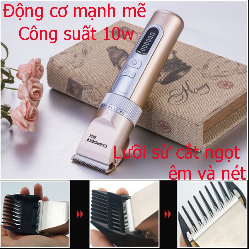 [Tặng Lược Tony Cao Cấp]Tông đơ cắt tóc pin sạc Chaoer - Tông đơ cao cấp tặng kèm pin dự phòng và đế sạc rất tiện dụng