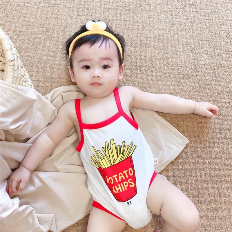 Bộ Áo Liền Quần Không Tay In Hình Khoai Tây Chiên Đáng Yêu Cho Bé