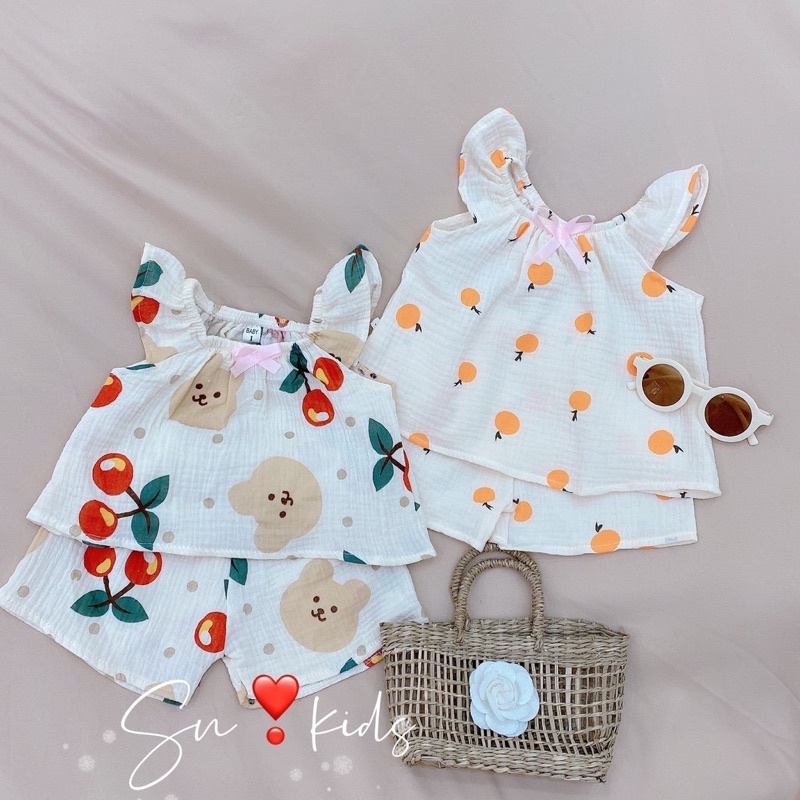 Set bộ bé gái cánh tiên vải xô Muslin size từ 7-18kg (3M-4 tuổi)