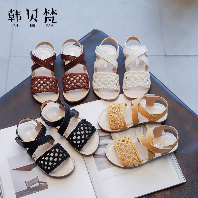 S58 - SANDAL BÉ GÁI ĐAN SỢI DỆT QUAI CHÉO CỰC XINH CHÂN KÈM ẢNH THẬT