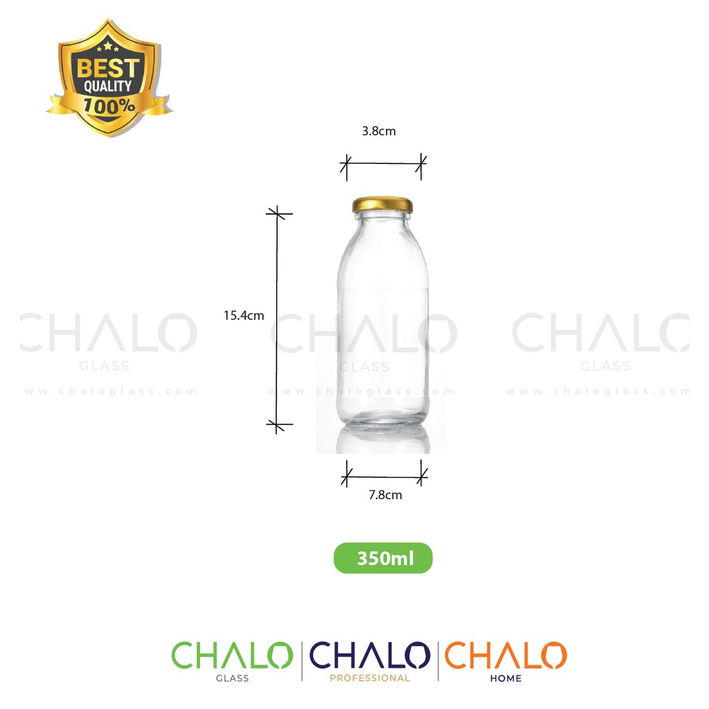 Chai thủy tinh tròn nắp thiếc dáng béo 350ml (Combo 02 chai trơn, không in hình)