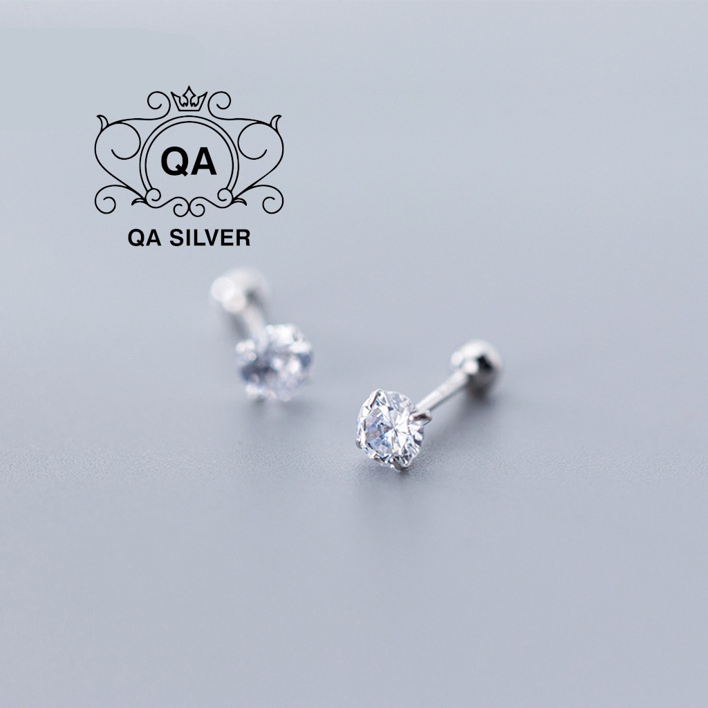 Khuyên tai bạc 925 nụ đá chốt vặn bông nam nữ tối giản S925 MINIMAL Silver Earrings QA SILVER EA210211