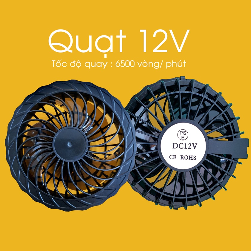 Quạt gắn áo quạt điều hòa 12V - bền bỉ - tuổi thọ cao - vòng quay 6500 vòng/phút