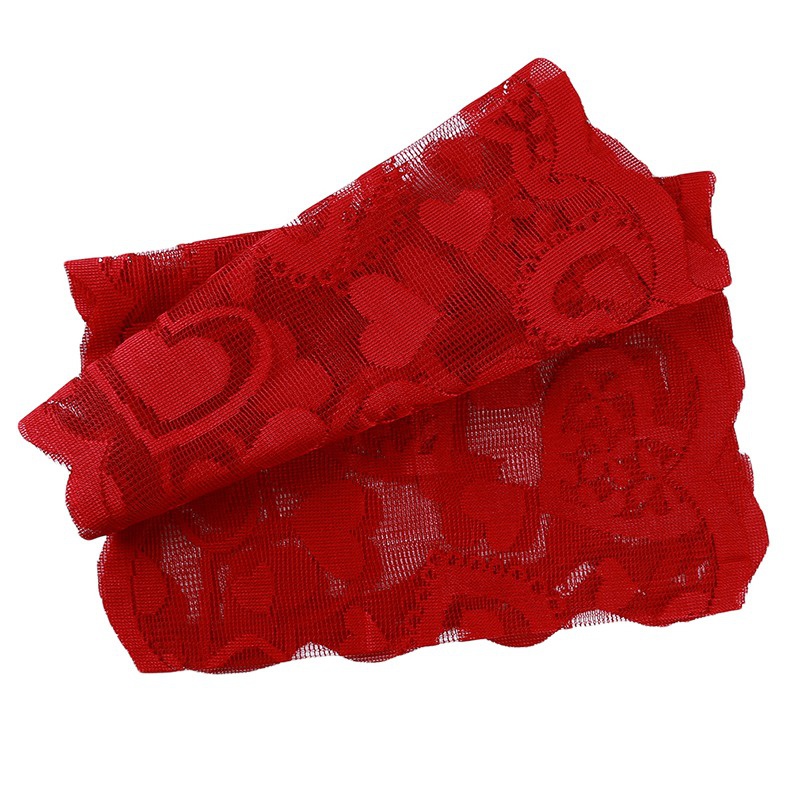 Khăn trải bàn bằng chất liệu vải ren phối Polyester hoạ tiết trái tim màu đỏ trang trí tiệc cưới/lễ tình nhân