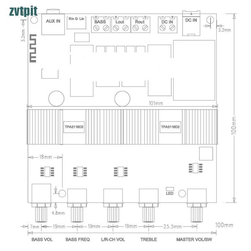 Bảng Mạch Khuếch Đại Âm Thanh Bluetooth 5.0 Tpa3116D2 2.1 100w + 50w + 50w Dc 12-24v Ptq