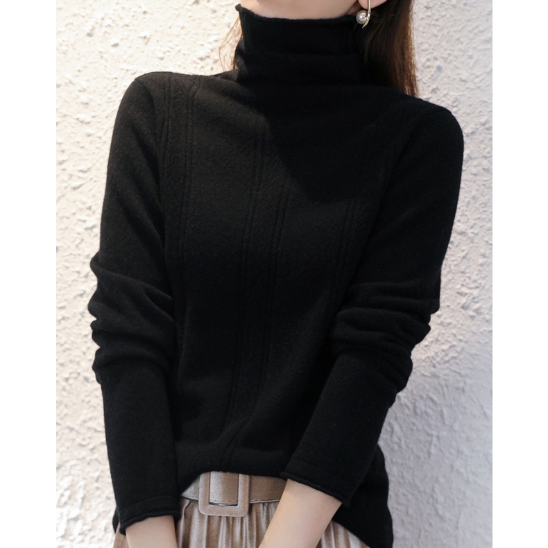 Áo sweater ZHELIHANGFEI tay dài cổ lọ dáng ôm thời trang năng động