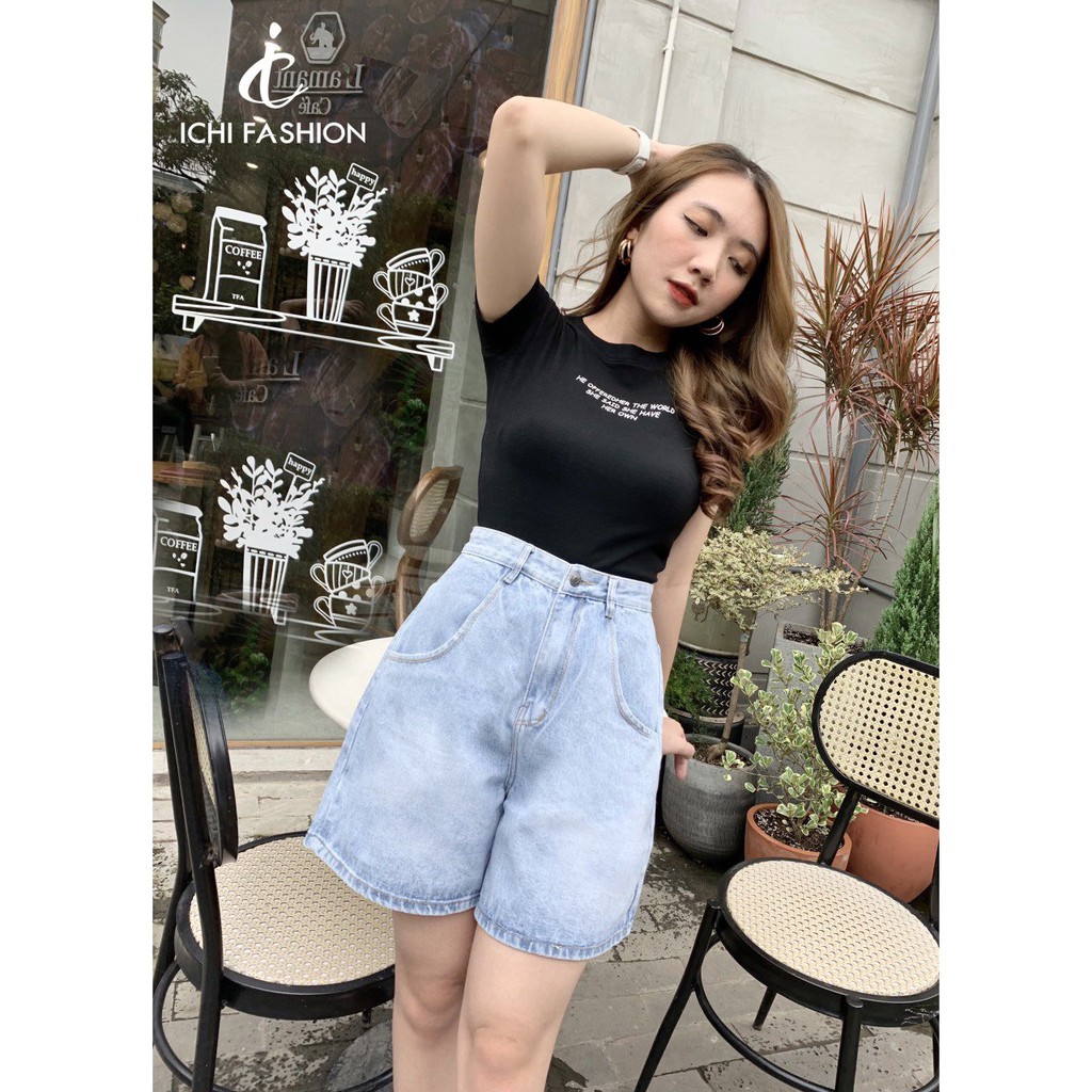 Quần Short Jean nữ cạp cao ống rộng năng động tôn dáng