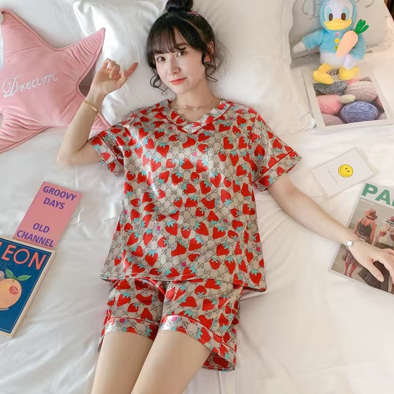 Bộ lụa mặc nhà nữ mùa hè tay ngắn quần đùi chất mát, nhẹ, phong cách Hàn quốc, nhiều hình, big size