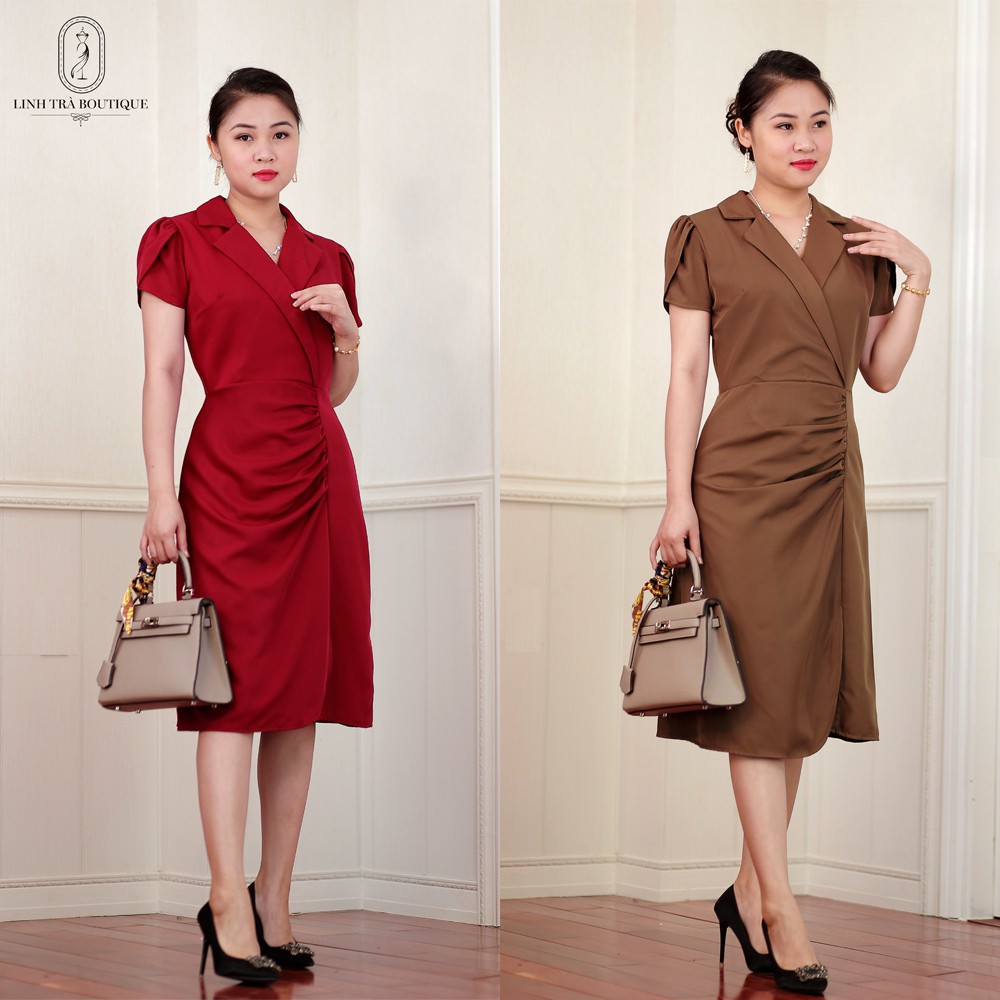 Đầm trung niên cao cấp [LINH TRÀ] đầm suông có nhúng bụng chất vải cotton lạnh cao cấp - mã TM 98