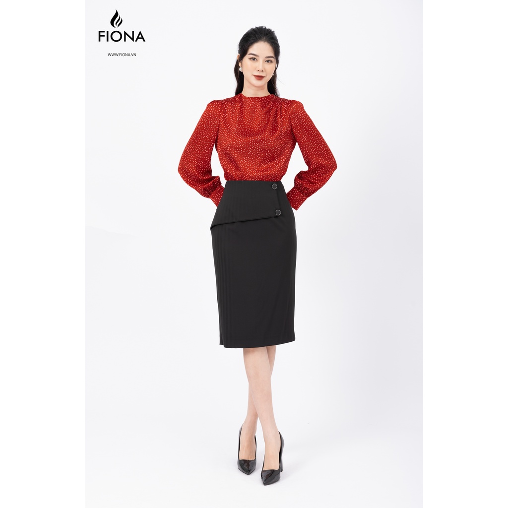 Áo Sơ mi nữ dáng suông, sơ mitay dài nhún bồng mangsec to đính cúc FIONA F551351