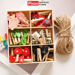 Set 6 kẹp gỗ lò xo có gắn hình Pison trang trí phòng - không kèm dây cói - PVN1686 - 1 bộ