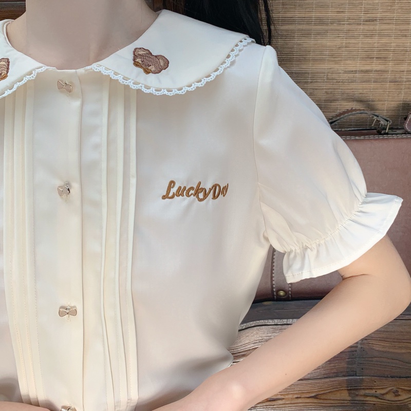 Áo blouse BL có xếp ly cổ búp bê dễ thương - Một Ngày Của Thỏ Và Gấu