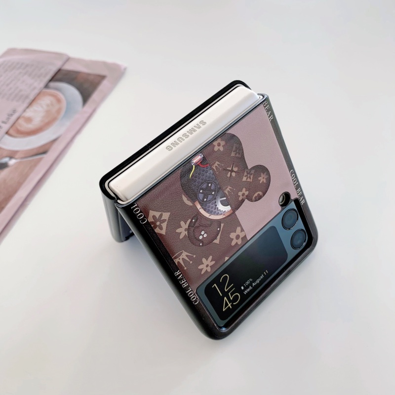 Ốp Điện Thoại Da Nắp Gập In Hình Gấu Chống Sốc Cho Samsung Galaxy Z Flip 3 Flip 3