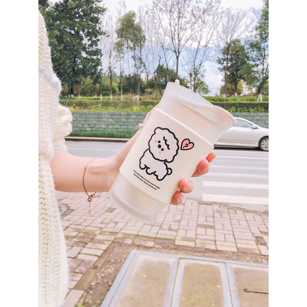 [🥤Có sẵn 🥤] Cốc thủy tinh ly thuỷ tinh có nắp dùng uống trà cà phê cao cấp - tặng kèm thìa mẫu siêu đẹp