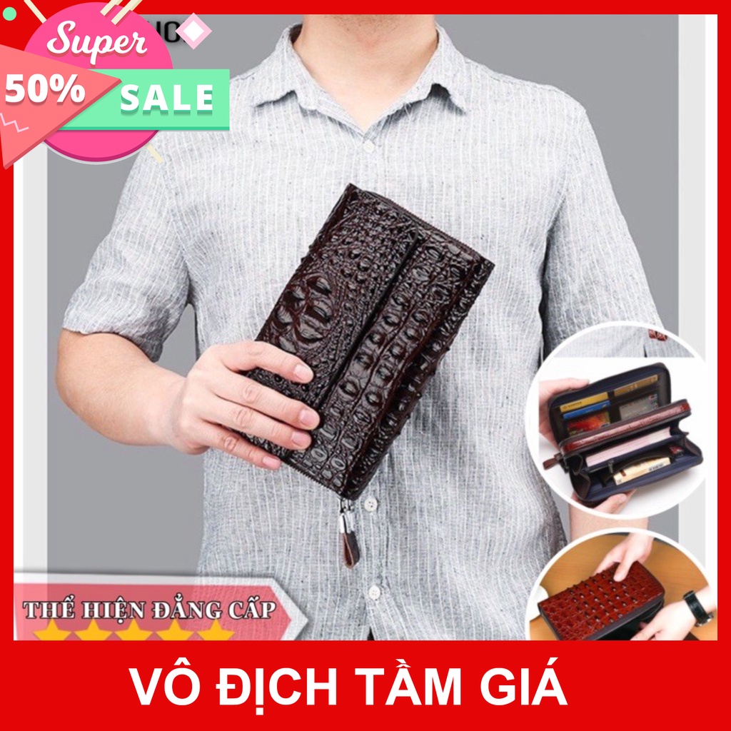 [ 100% CHẤT LƯƠNG ] Ví Cầm Tay Clutch Nam Cao Cấp Da   VÂN CÁ SẤU Mềm Đẹp Nhiều Ngăn tiện dụng