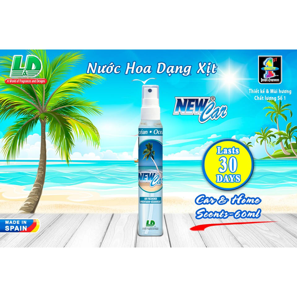 [Mã BMBAU50 giảm 10% đơn 99k] Nước Hoa Ô Tô Dạng Xịt L&amp;D New Car Ocean Breeze 60ml Nhập Khẩu Chính Hãng