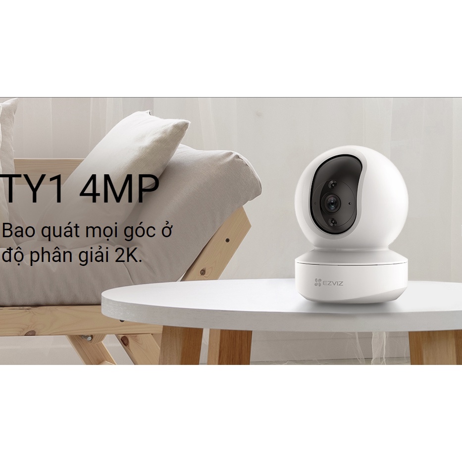 Camera IP Wifi (Hikvision) Ezviz TY1 4MP - Độ Phân Giải 2K - Chuẩn Nén H.265 - Góc Nhìn Rộng 124 Độ - Xoay 360 - Giá Rẻ. | BigBuy360 - bigbuy360.vn