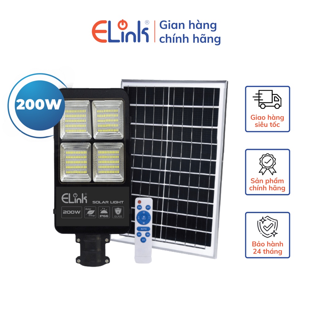 Đèn Đường Led ELink Solar Năng Lượng Mặt Trời Ánh Sáng Trắng Sang Trọng Tỏa Sáng Đảm Bảo An Toàn Ban Đêm Công Suất 200W