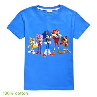 Áo thun in hình hoạt hình nhím sonic 100% cotton cho bé