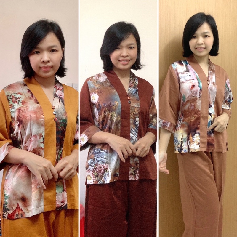 Trang phục lam đi lễ chùa phối gấm sang trọng