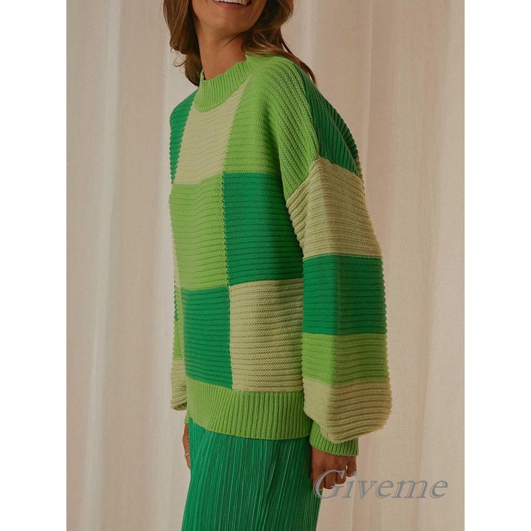 Áo Sweater Dệt Kim Tay Dài Cổ Tròn Màu Sắc Thời Trang Xuân Thu Cho Nữ