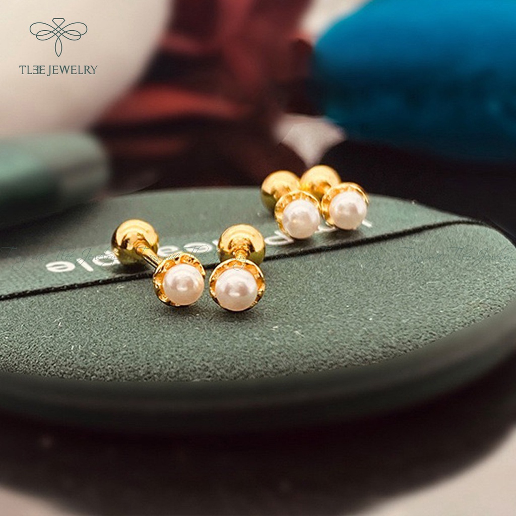 Khuyên tai bạc nữ TLEE trai chốt ren vặn bi bạc nữ tính NCJ B0200