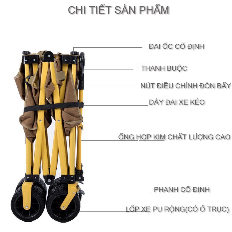 Xe kéo, đẩy du lịch, cắm trại, dã ngoại mini gấp gon thương hiệu MountainHiker nội địa Trung- Tải trọng 200kg