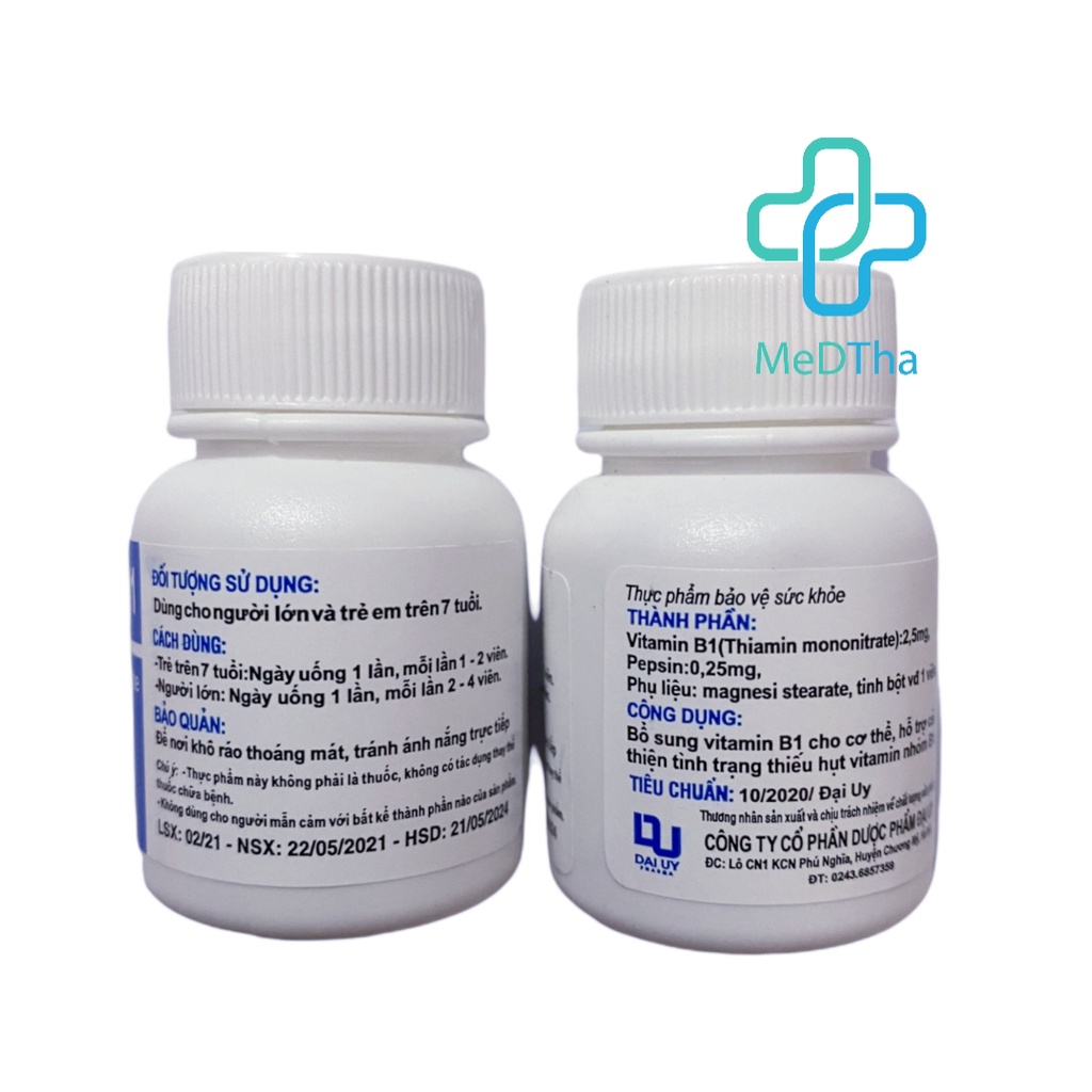 VISTAMIN B1 - Bổ sung Vitamin B1 cho cơ thể, hỗ trợ cải thiện tình trạng thiếu vitamin Dược Đại Uy [Chính hãng]