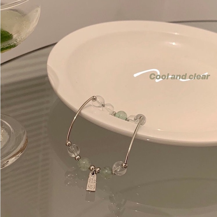 Vòng Tay May Mắn Đính Hạt Đá Bạc Hà Tự Nhiên Co Giãn Có Thể Điều Chỉnh