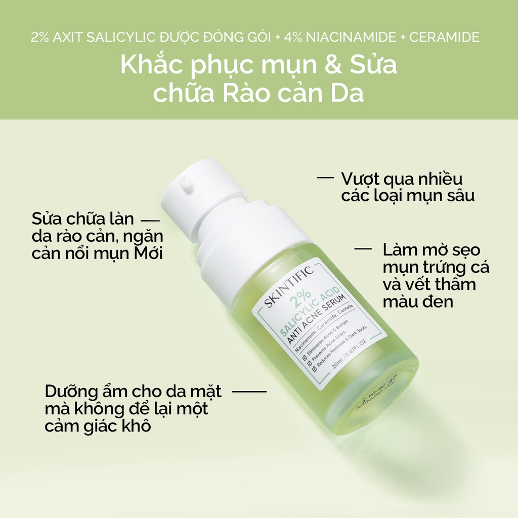 Combo giảm mụn SKINTIFIC gồm Serum giảm mụn 20ml + Gel chấm mụn 10g + Kem dưỡng ẩm 5X 30g