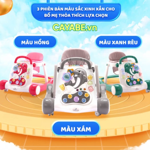 Xe tập đi cho bé cá heo gấp gọn có đèn, nhạc Chilux Walk G màu xanh lá - hồng - xám - CAYABE