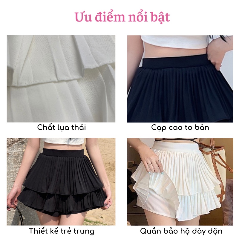 Chân váy xếp ly ngắn xòe 2 tầng cạp cao chất lụa Thái cao cấp trẻ trung năng động vô cùng tôn dáng Mely Fashion CV16