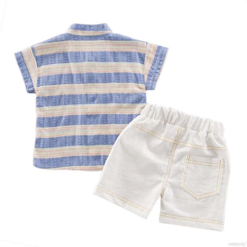 Bộ áo sơ mi họa tiết sọc và quần ngắn thời trang mùa hè cho bé