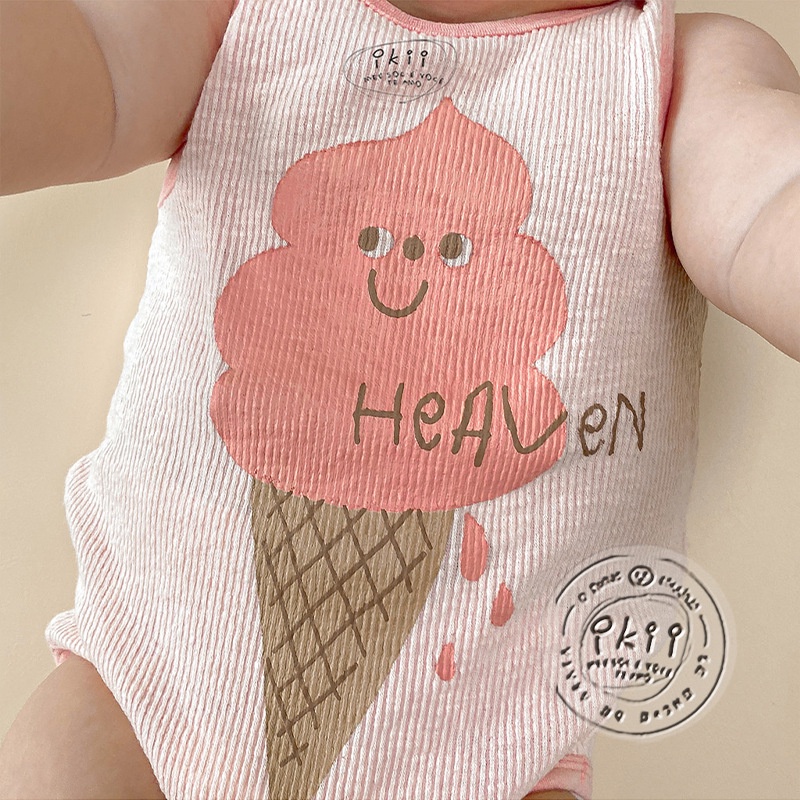 Bộ Áo Liền Quần Không Tay In Hình Que Kem Socola + 1 Băng Đô Dễ Thương Cho Bé Sơ Sinh