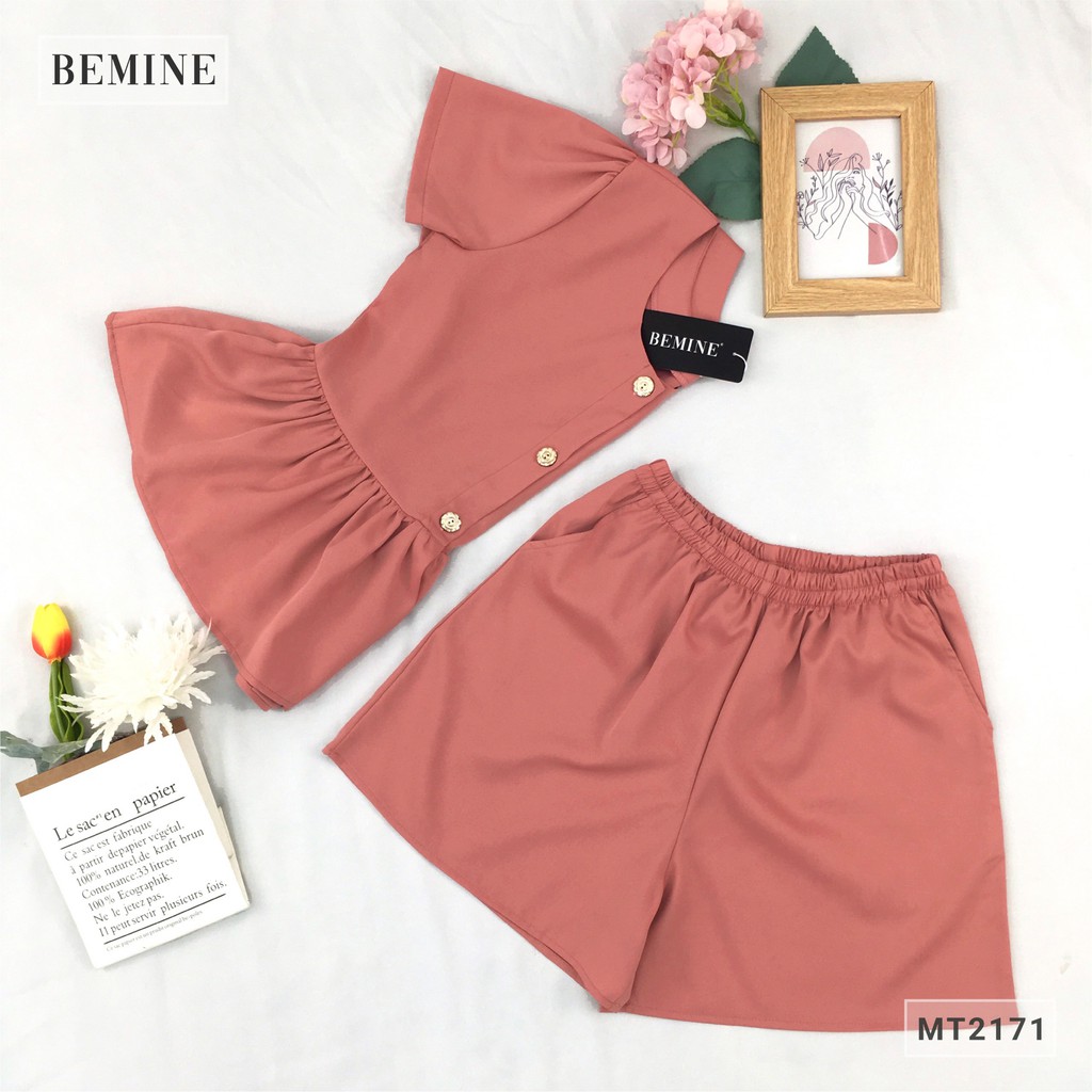 Set bộ thời trang áo nhún đuôi cá quần đùi BEMINE MT2171HONG