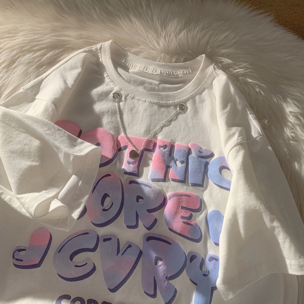 Áo Thun Cotton Dáng Rộng Tay Ngắn In Chữ Mẫu Mới Thời Trang Mùa Hè Dành Cho Nữ 2022