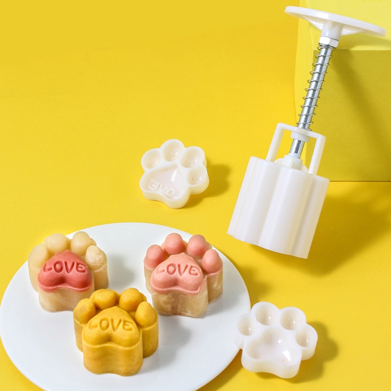 Bộ dụng cụ nhấn cắt làm bánh trung thu và bánh quy 50g DIY với đầu in tạo hình dấu chân mèo bằng nhựa
