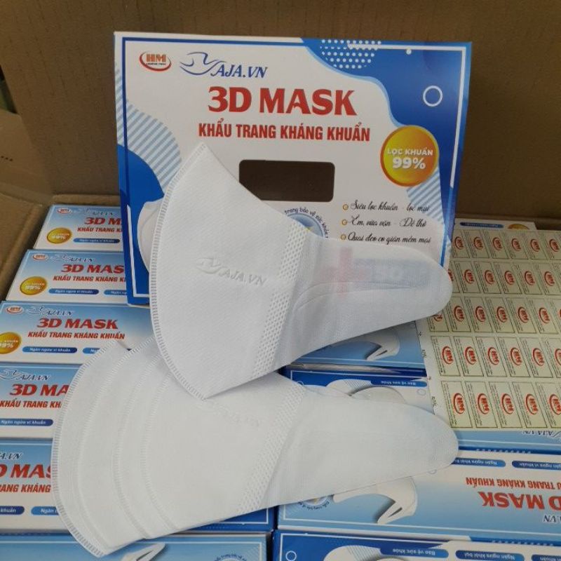 Hộp 50 chiếc khẩu trang y tế 3D Mask kháng khuẩn AJA màu trắng, họa tiết