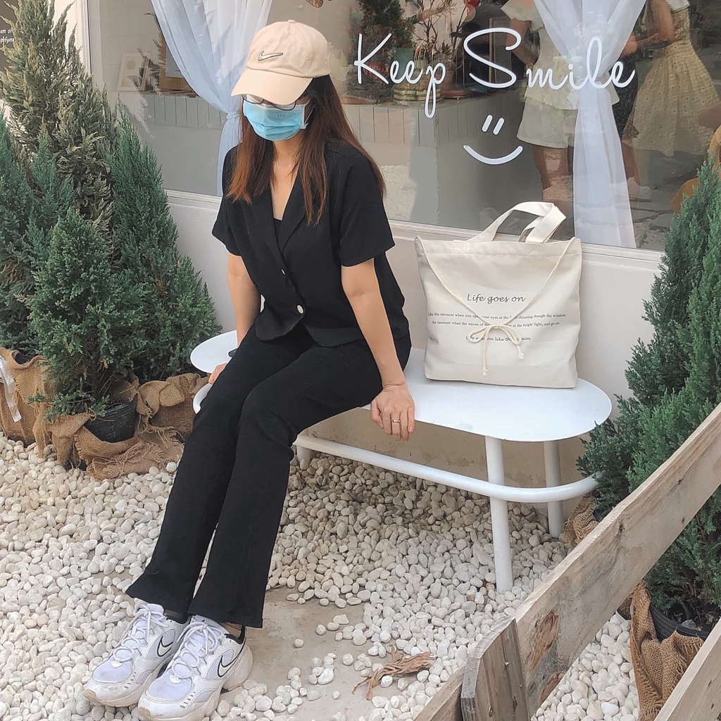 Túi tote kem vải canvas mộc Tadi house xinh xắn style vintage