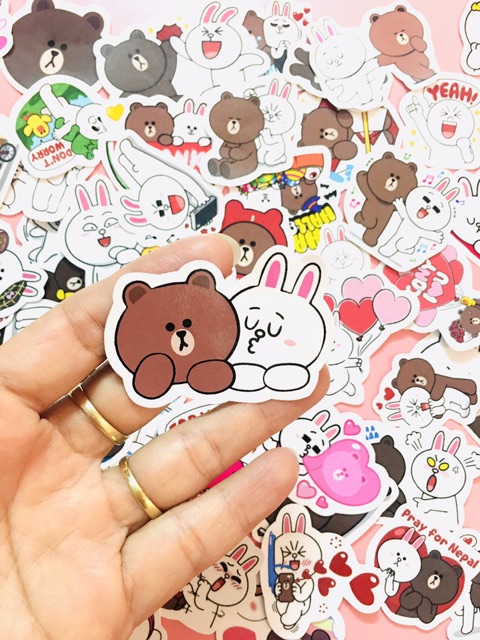 Sét 30-50 Sticker gấu line gấu brow  and cony ép lụa đề can