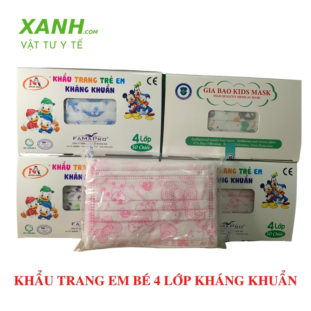 Khẩu trang em bé [5-10 tuổi] 4 lớp kháng khuẩn [hộp 50 cái]