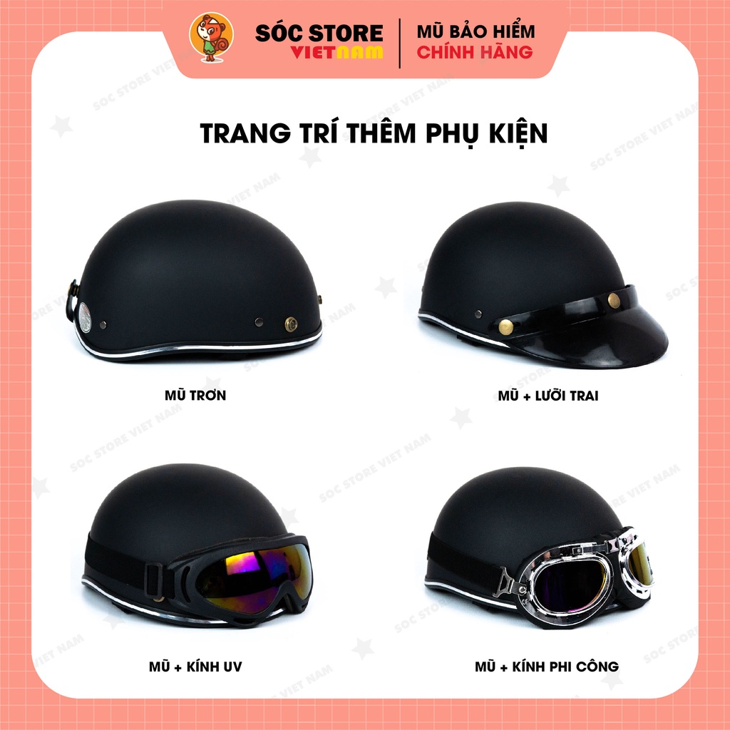 Mũ bảo hiểm nửa đầu kính UV chính hãng Sóc Store VN nhiều màu sắc