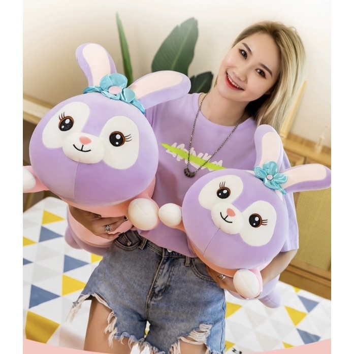Gấu bông thỏ tím áo hồng dễ thương,gối ôm hình thỏ khổng lồ cao cấp