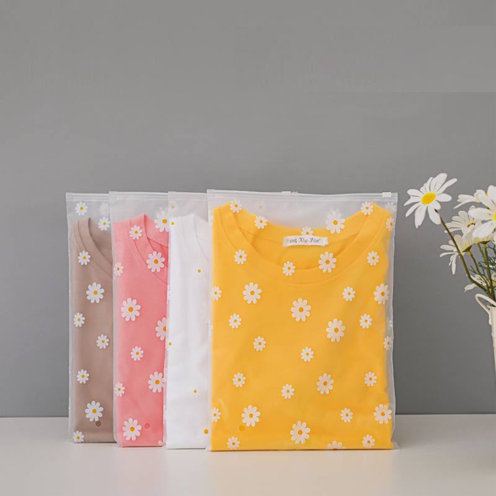 Túi zip khóa lụa đựng quần áo DABU hình họa tiết hoa cúc dễ thương 3 size