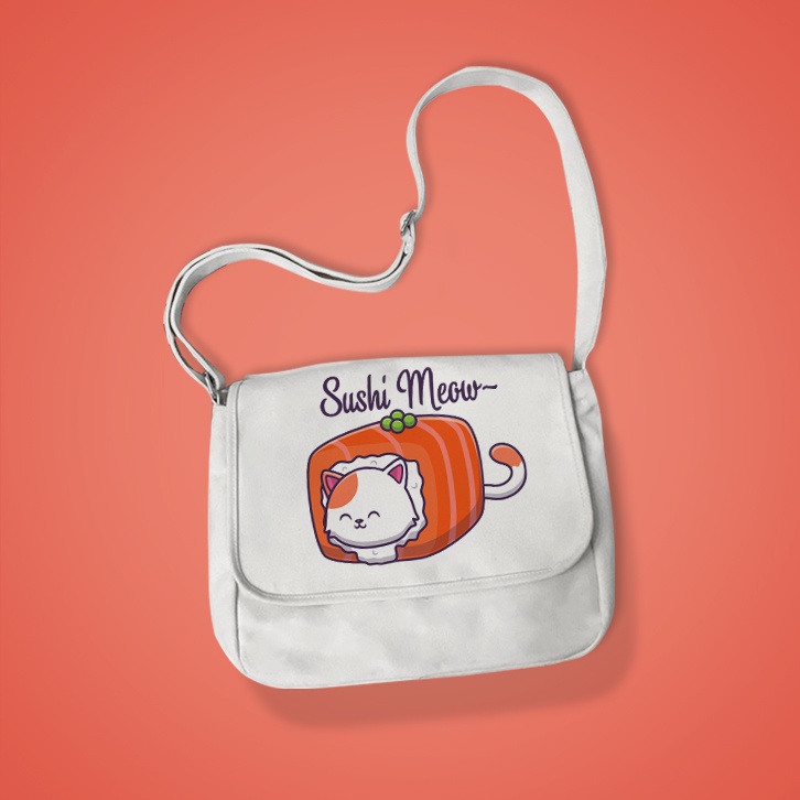 Túi Tote Đeo Chéo Vải Canvas Mèo Maneki Sushi Phong Cách Thời Trang Ulzzang đi học, đi chơi, đựng tài liệu sách vở A4